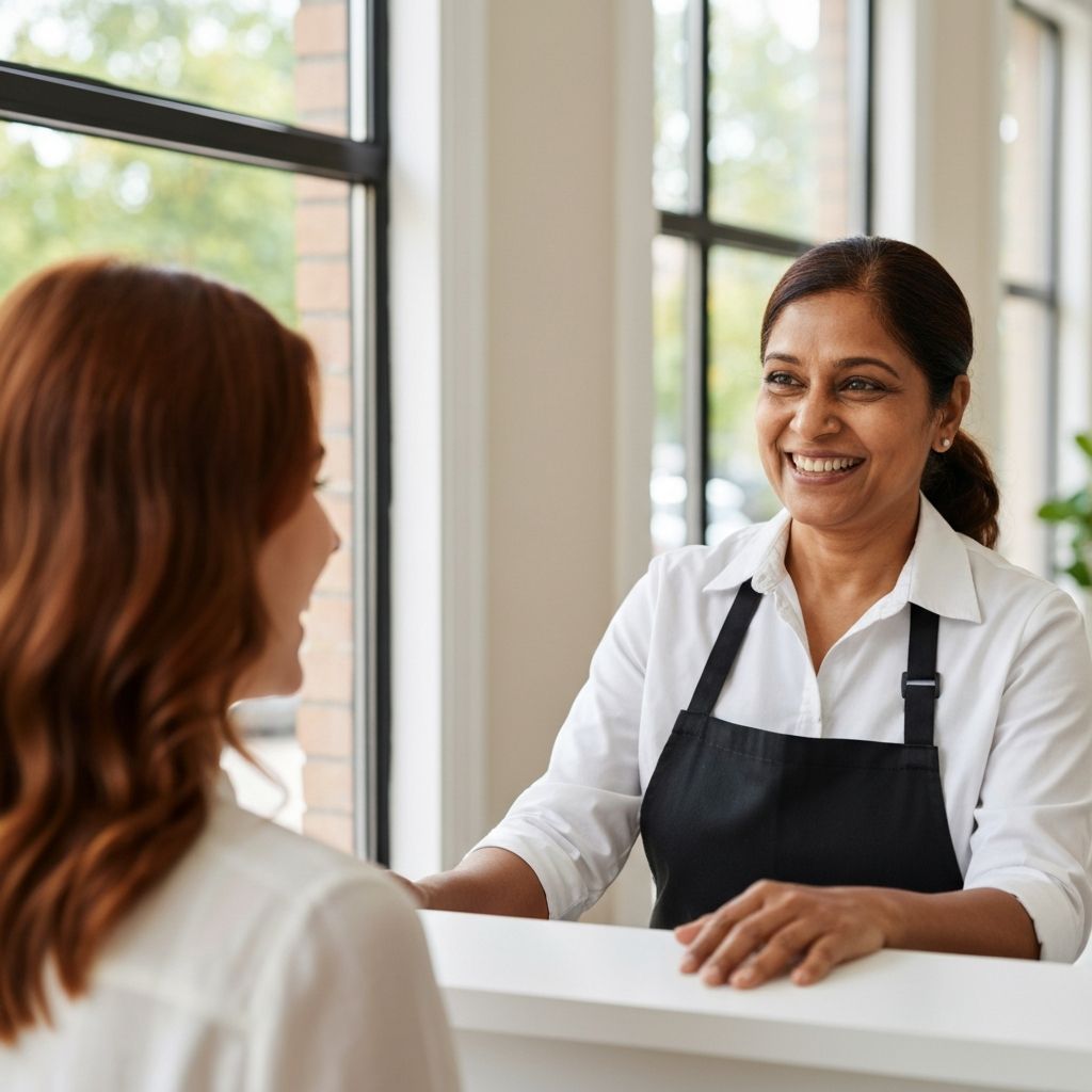 Happy customer being greeted by a small business owner